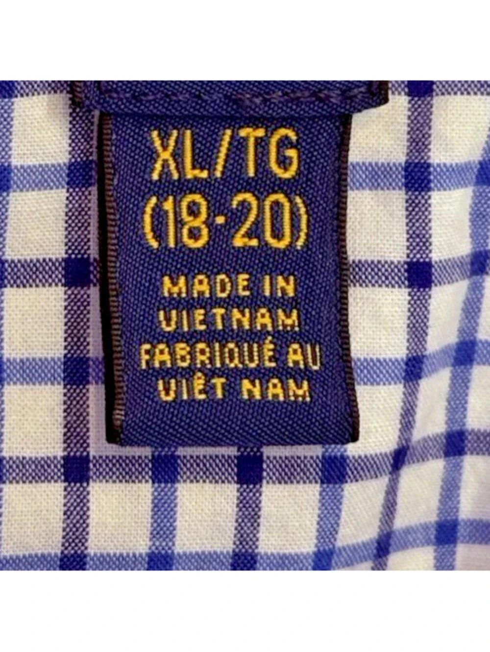 Polo Ralph Lauren Shirt Youth Large Blue Gingham Poplin Check Casual Nat Stretch